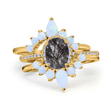 Three Piece Oval Natural Stone Chevron Ring