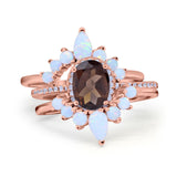 Three Piece Oval Natural Stone Chevron Ring