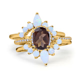 Three Piece Oval Natural Stone Chevron Ring