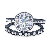 Two Piece Round Natural Stone Bridal Ring
