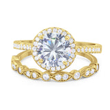 Two Piece Round Natural Stone Bridal Ring