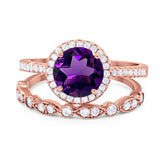 Two Piece Round Natural Stone Bridal Ring
