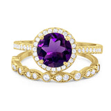 Two Piece Round Natural Stone Bridal Ring