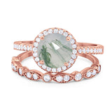 Two Piece Round Natural Stone Bridal Ring