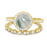 Two Piece Round Natural Stone Bridal Ring