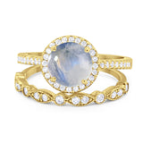 Two Piece Round Natural Stone Bridal Ring