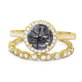Two Piece Round Natural Stone Bridal Ring