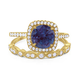 Two Piece Round Natural Stone Bridal Ring