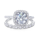 Two Piece Round Moissanite Halo Bridal Ring 925 Sterling Silver