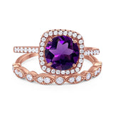 Two Piece Round Natural Stone Bridal Ring