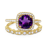 Two Piece Round Natural Stone Bridal Ring
