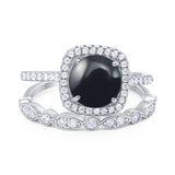 Two Piece Round Natural Stone Bridal Ring