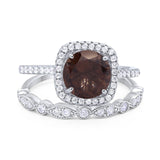 Two Piece Round Natural Stone Bridal Ring