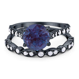 Two Piece Round Natural Stone Bridal Ring