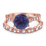 Two Piece Round Natural Stone Bridal Ring