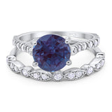 Two Piece Round Natural Stone Bridal Ring