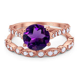 Two Piece Round Natural Stone Bridal Ring