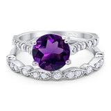 Two Piece Round Natural Stone Bridal Ring