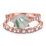 Two Piece Round Natural Stone Bridal Ring
