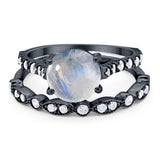 Two Piece Round Natural Stone Bridal Ring