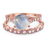 Two Piece Round Natural Stone Bridal Ring