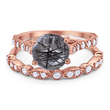Two Piece Round Natural Stone Bridal Ring