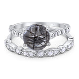 Two Piece Round Natural Stone Bridal Ring