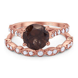 Two Piece Round Natural Stone Bridal Ring