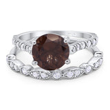 Two Piece Round Natural Stone Bridal Ring