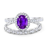 Two Piece Oval Natural Amethyst Wedding Set Ring 925 Sterling Silver