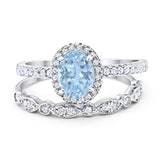 Two Piece Oval Natural Aquamarine Wedding Set Ring 925 Sterling Silver