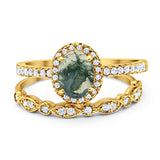 Two Piece Oval Natural Stone Bridal Ring