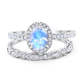 Two Piece Oval Natural Moonstone Wedding Set Ring 925 Sterling Silver