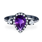 Art Deco Pear Natural Stone Trio Ring