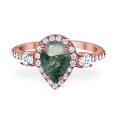 Art Deco Pear Natural Stone Trio Ring