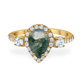 Art Deco Pear Natural Stone Trio Ring