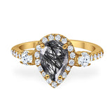 Art Deco Pear Natural Stone Trio Ring