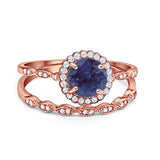 Two Piece Round Natural Stone Flower Ring