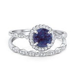 Two Piece Round Natural Stone Flower Ring