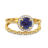 Two Piece Round Natural Stone Flower Ring