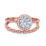 Two Piece Round Natural Stone Flower Ring