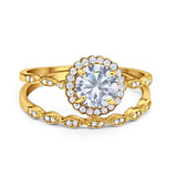 Two Piece Round Natural Stone Flower Ring