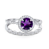 Two Piece Round Natural Stone Flower Ring