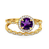 Two Piece Round Natural Stone Flower Ring
