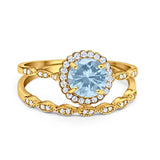 Two Piece Round Natural Stone Flower Ring