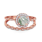 Two Piece Round Natural Stone Flower Ring