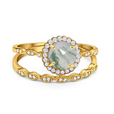 Two Piece Round Natural Stone Flower Ring