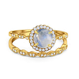 Two Piece Round Natural Stone Flower Ring