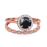 Two Piece Round Natural Stone Flower Ring