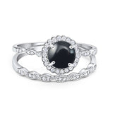 Two Piece Round Natural Stone Flower Ring